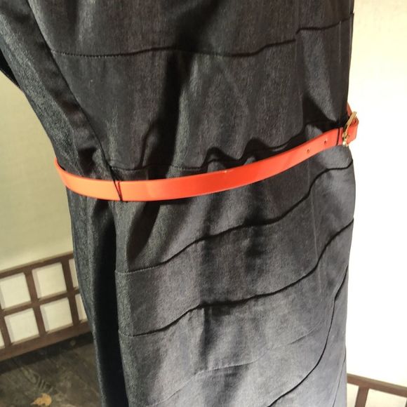 ALYX Womens Chambray Sheath Dress Size 14 Dark Wash Denimlike Belted Cap Sleeve - Picture 9 of 11